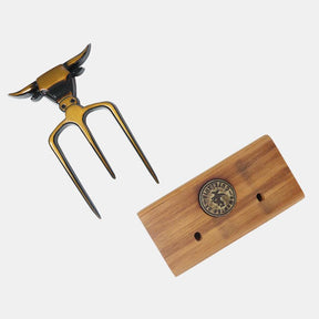 Tridente Bull Cobre Envelhecido com Base em Madeira