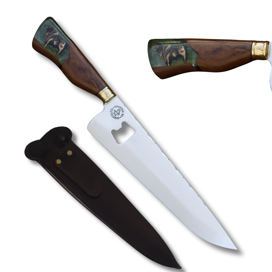 Faca Churrasco Artesanal Personalizada Picanheira Nelore | Aço Inox 10"