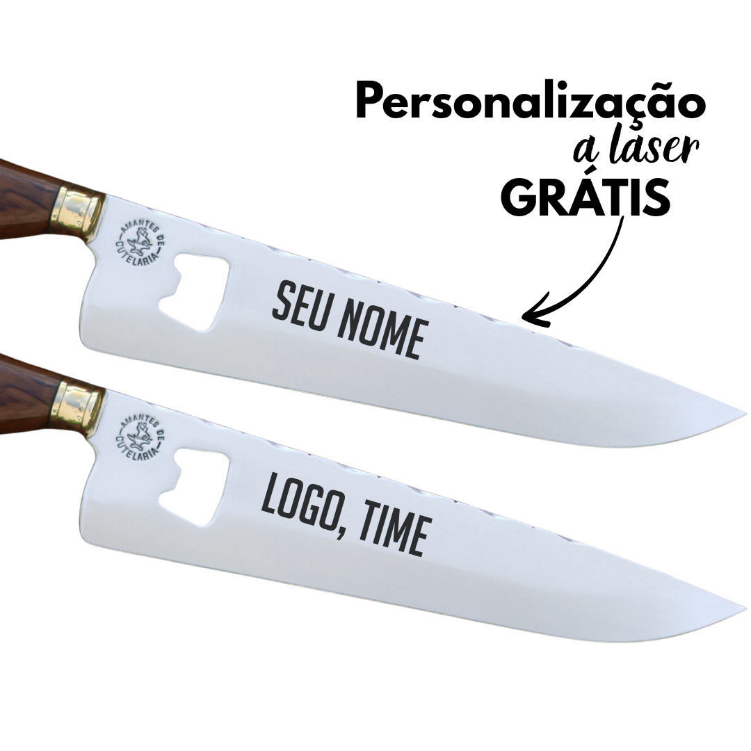 Faca Churrasco Artesanal Personalizada Picanheira Nelore | Aço Inox 10"