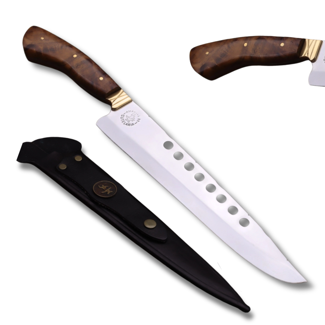 Faca Churrasco Artesanal Personalizada Furada | Aço Inox 10"
