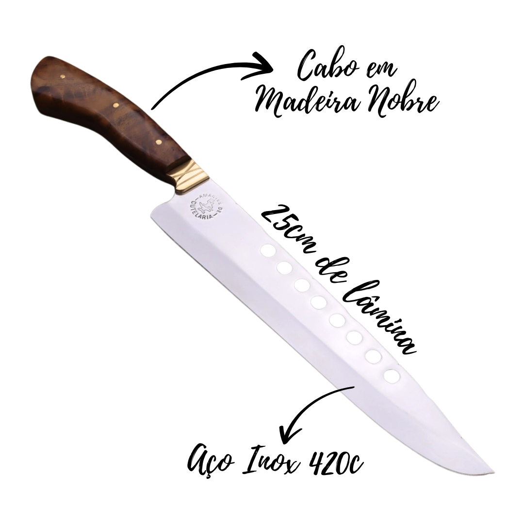 Faca Churrasco Artesanal Personalizada Furada | Aço Inox 10"