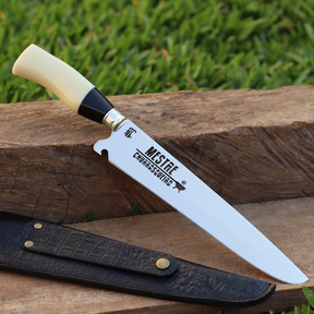 Faca Churrasco Artesanal Picanheira Mestre Churrasqueiro Preto e Branco | Aço Inox 10"