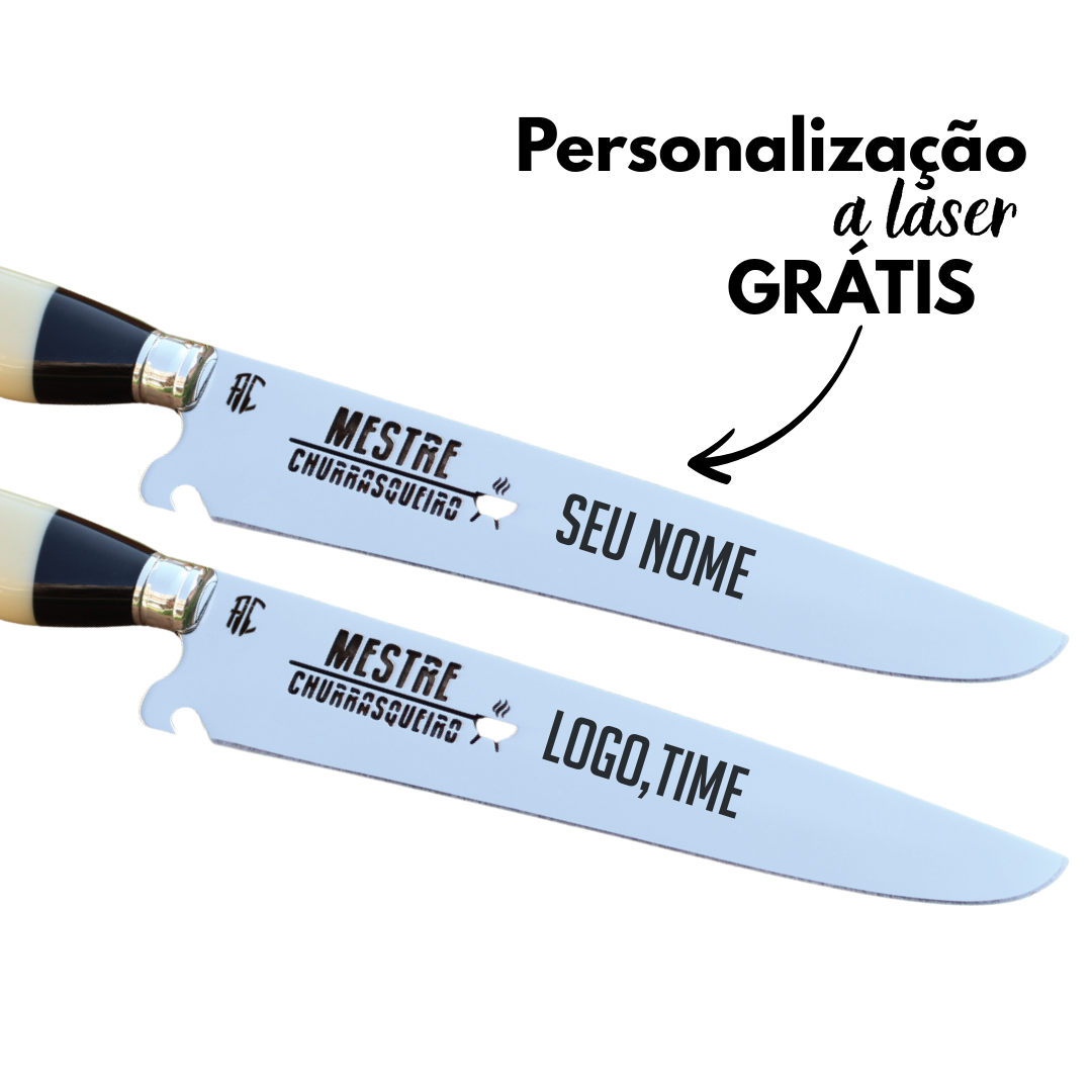 Faca Churrasco Artesanal Picanheira Mestre Churrasqueiro Preto e Branco | Aço Inox 10"