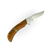 Canivete Artesanal Aço Inox 420C 4 Polegadas - Cabo Madeira com Anel Latão e Trava
