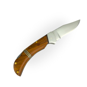 Canivete Artesanal Aço Inox 420C 4 Polegadas - Cabo Madeira com Anel Latão e Trava