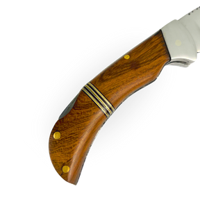 Canivete Artesanal Aço Inox 420C 4 Polegadas - Cabo Madeira com Anel Latão e Trava
