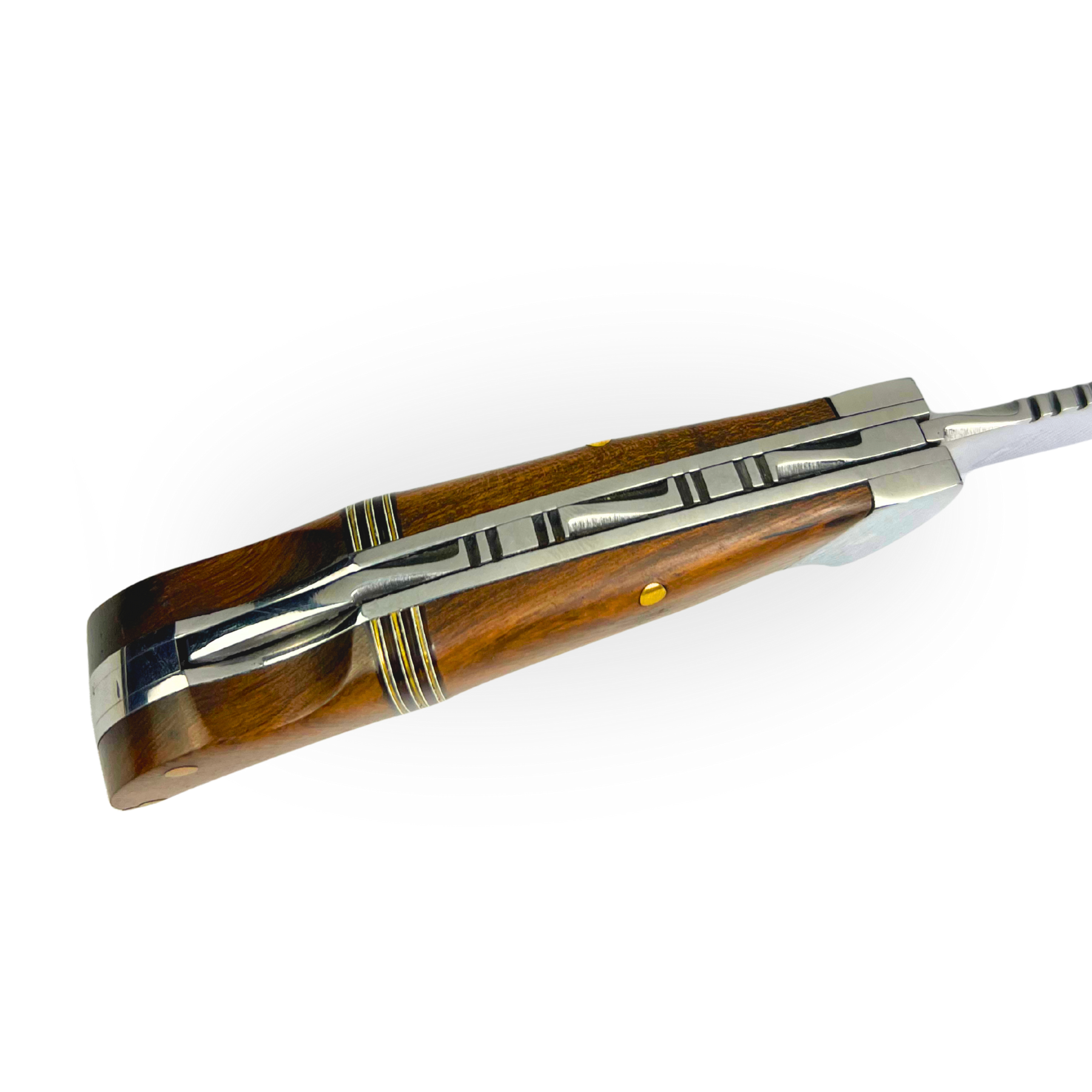 Canivete Artesanal Aço Inox 420C 4 Polegadas - Cabo Madeira com Anel Latão e Trava