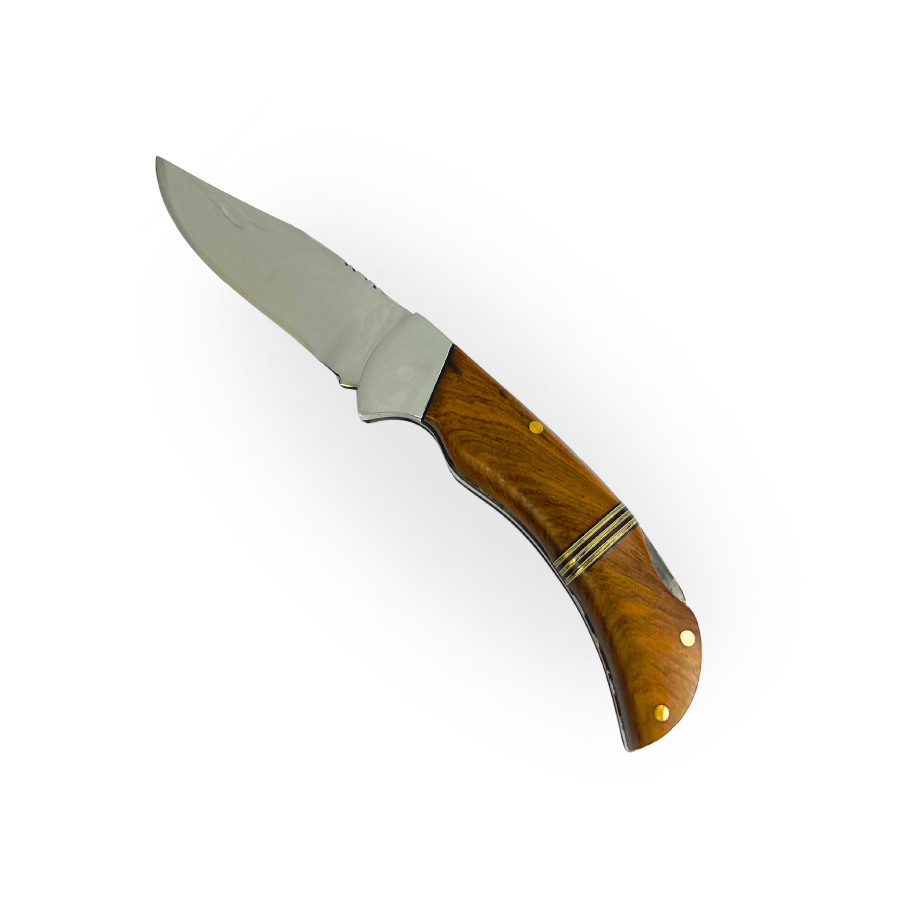 Canivete Artesanal Aço Inox 420C 4 Polegadas - Cabo Madeira com Anel Latão e Trava