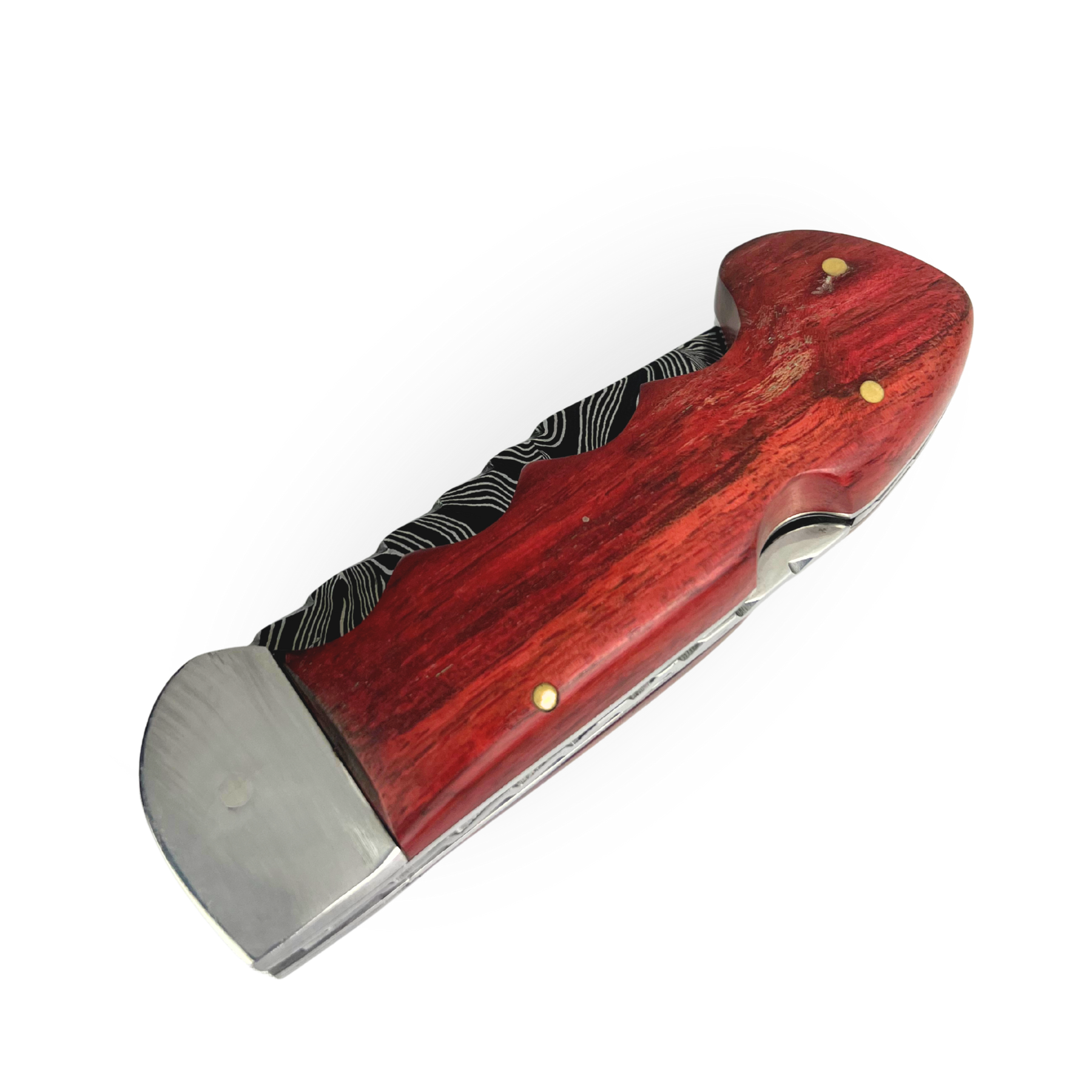 Canivete Damasco 4 Polegadas - Dorso Mosqueado - Cabo Madeira Selecionada com Trava