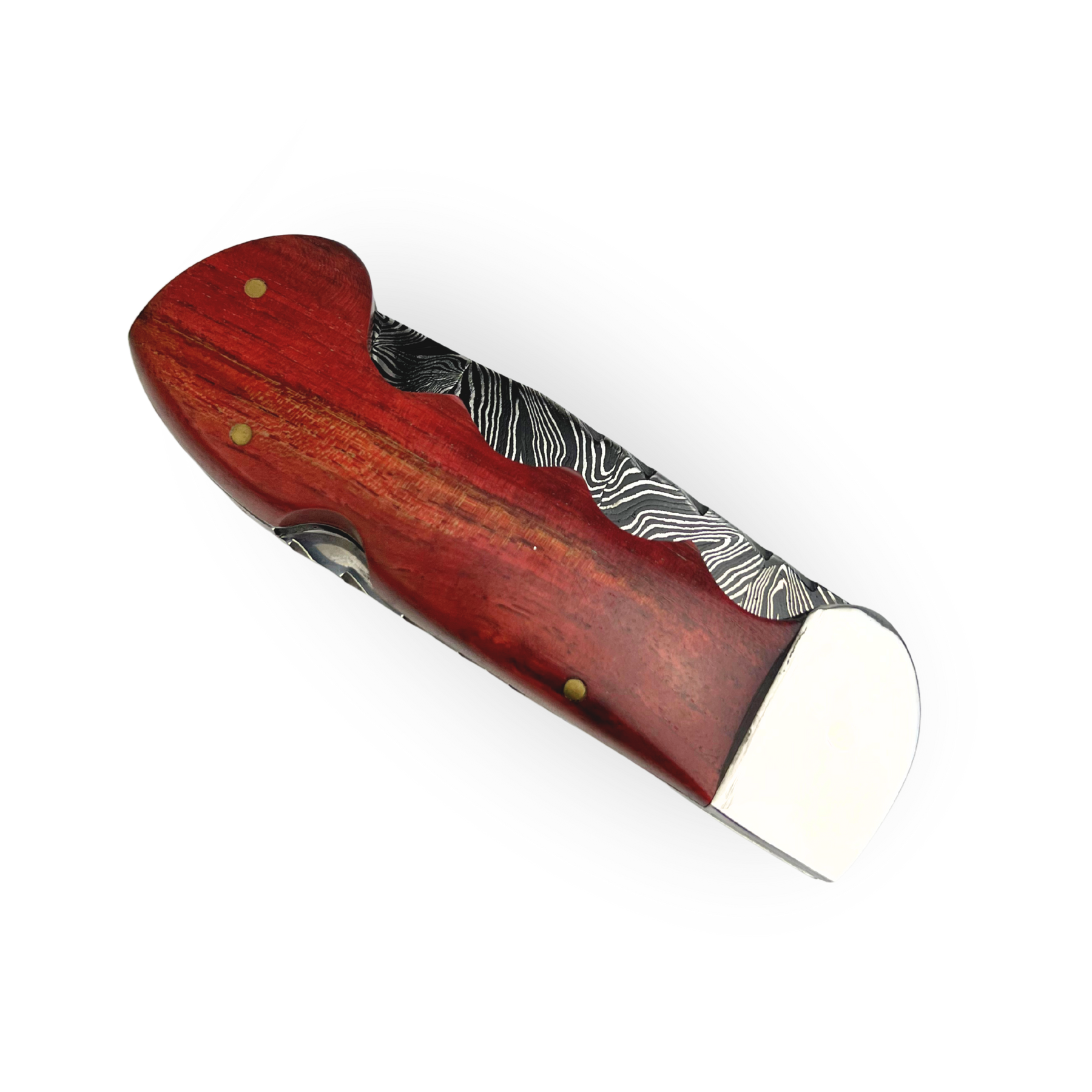 Canivete Damasco 4 Polegadas - Dorso Mosqueado - Cabo Madeira Selecionada com Trava