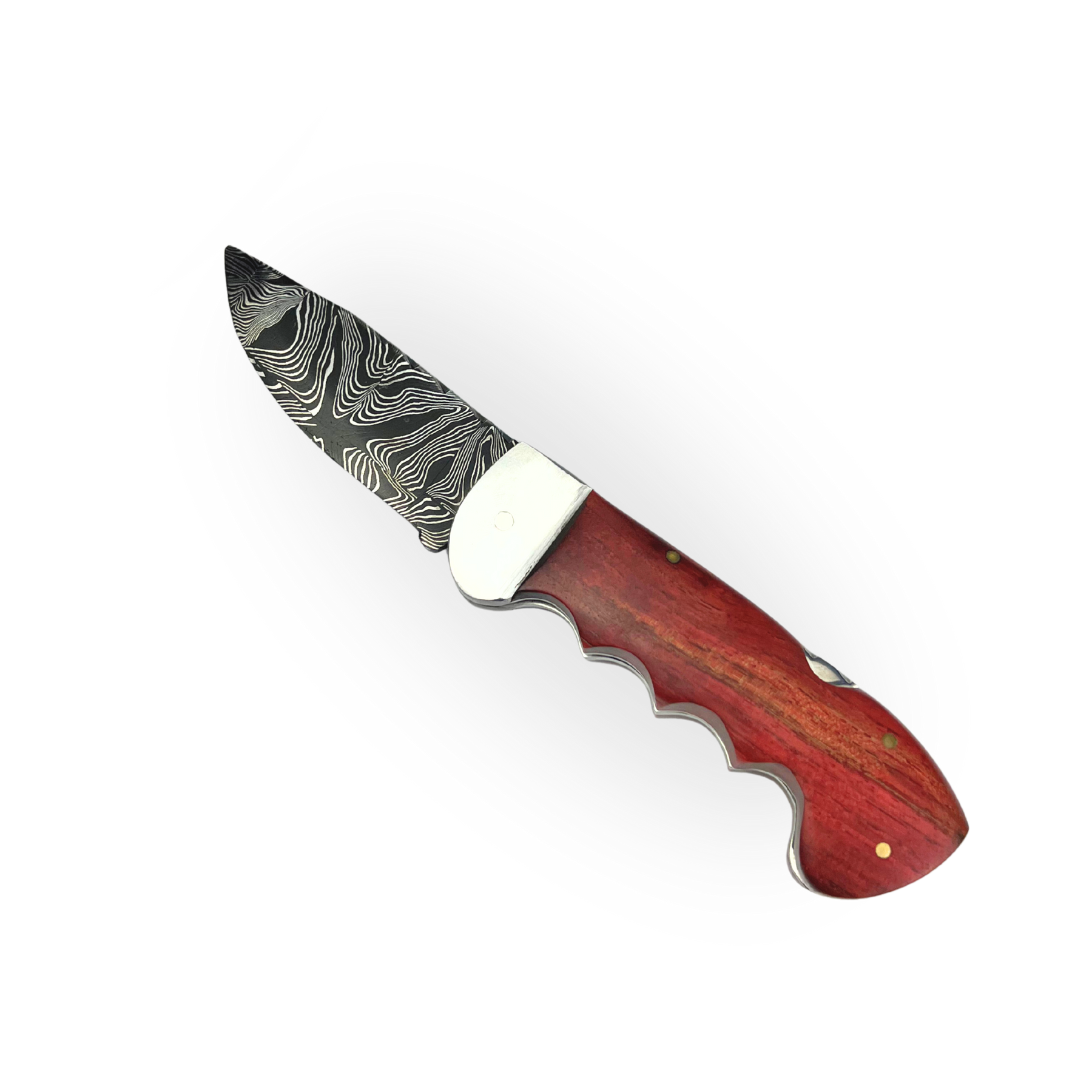 Canivete Damasco 4 Polegadas - Dorso Mosqueado - Cabo Madeira Selecionada com Trava