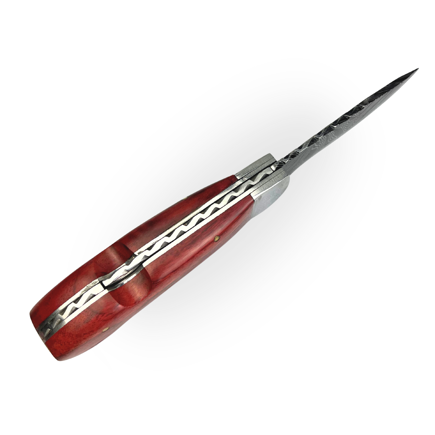 Canivete Damasco 4 Polegadas - Dorso Mosqueado - Cabo Madeira Selecionada com Trava