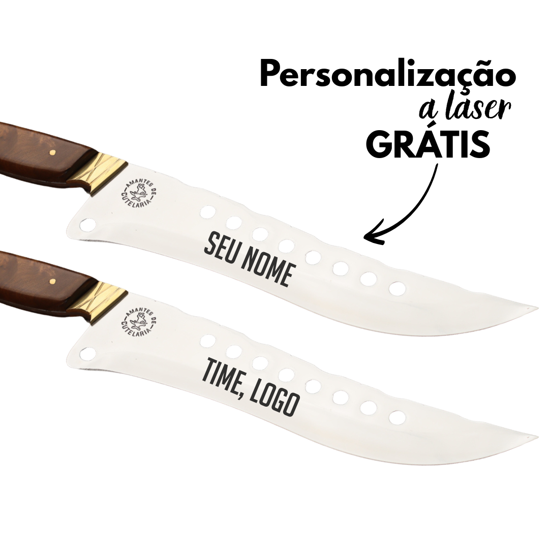 Faca Churrasco Artesanal Personalizada Turca Furada | Aço Inox 10"