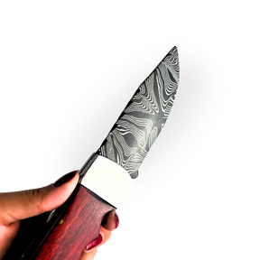 Canivete Damasco 4 Polegadas - Dorso Mosqueado - Cabo Madeira Selecionada com Trava