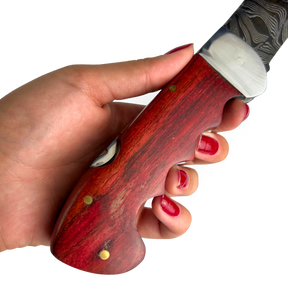 Canivete Damasco 4 Polegadas - Dorso Mosqueado - Cabo Madeira Selecionada com Trava