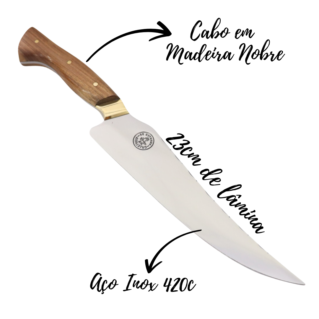 Faca Churrasco Artesanal Personalizada BBQ Fileteira | Aço Inox 9"