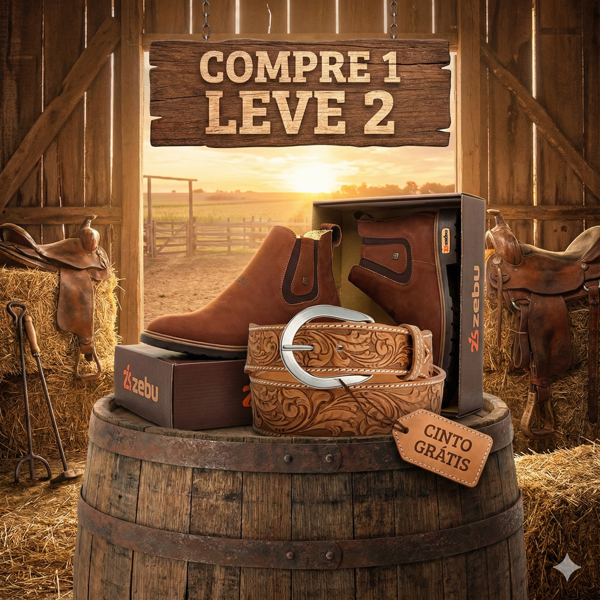 [COMPRE 1 LEVE 2] Botina de Couro - Masculina Conforto + CINTO TEXAS DE BRINDE