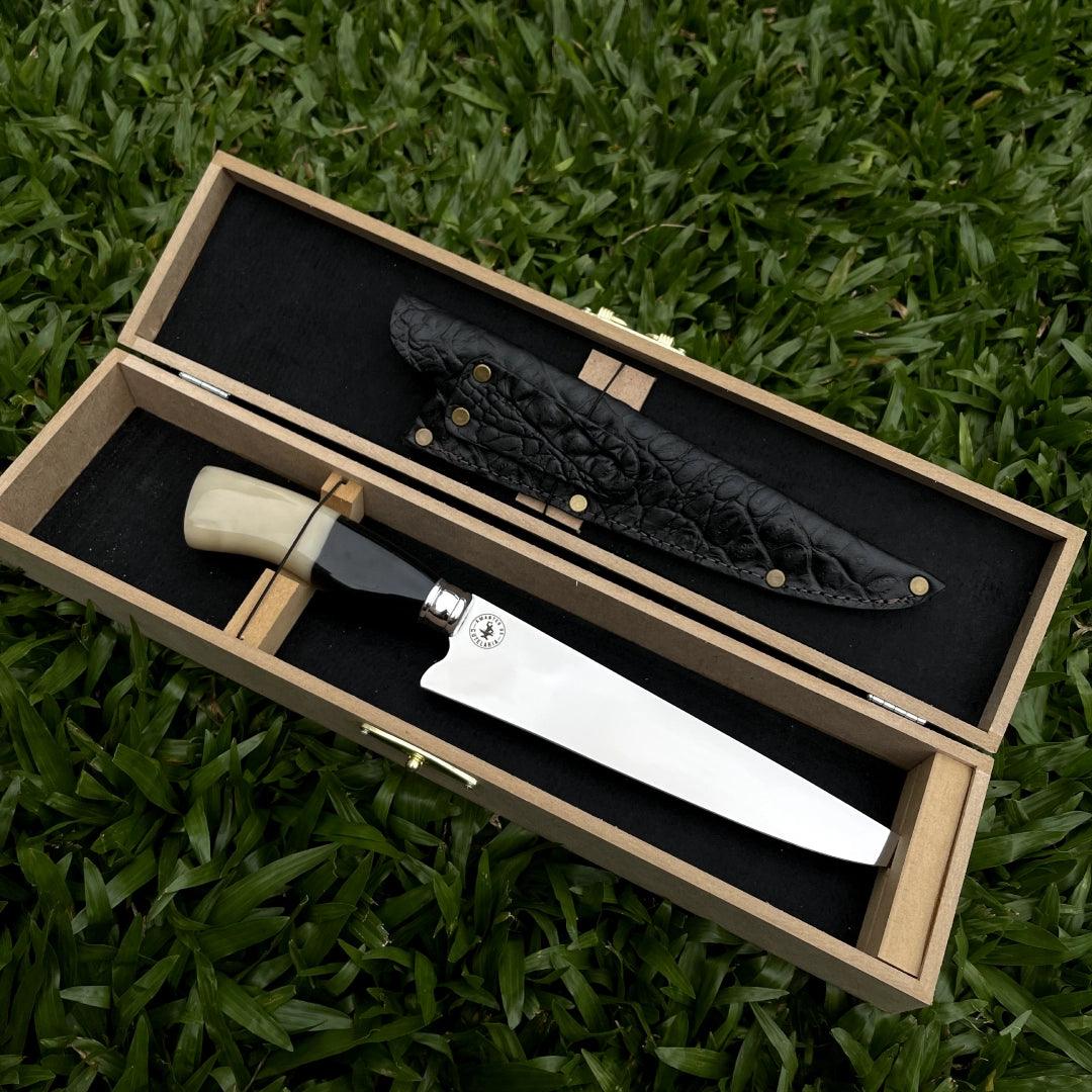 Faca Churrasco Artesanal Picanheira Cabo de Osso | Aço Inox 9"