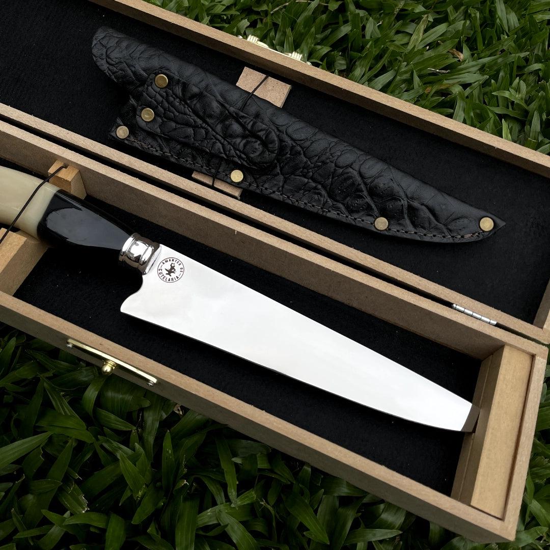 Faca Churrasco Artesanal Picanheira Cabo de Osso | Aço Inox 9"