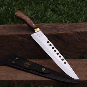 Faca Churrasco Artesanal Personalizada Furada | Aço Inox 10"