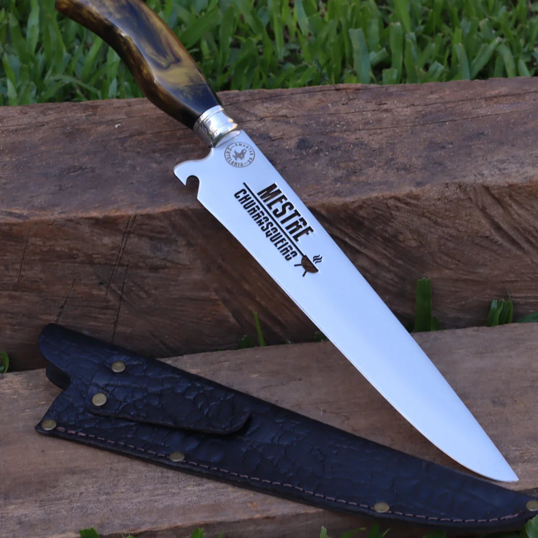 Faca Churrasco Artesanal Picanheira Mestre Churrasqueiro | Aço Inox 10"