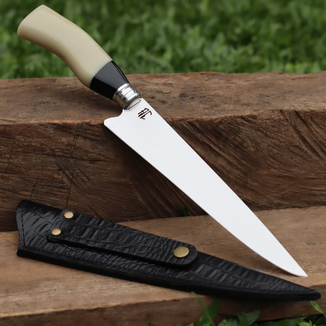 Faca Churrasco Artesanal Picanheira Cabo de Osso | Aço Inox 9"