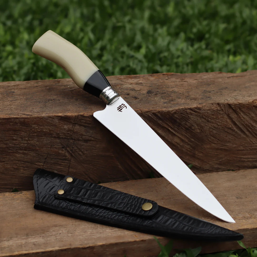 Faca Churrasco Artesanal Picanheira Cabo de Osso | Aço Inox 9"