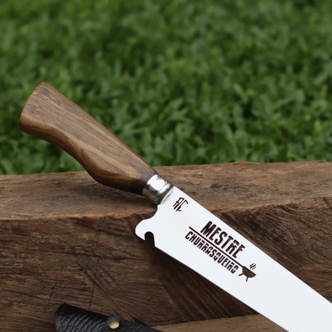 Faca Churrasco Artesanal Picanheira Mestre Churrasqueiro Cabo em Madeira | Aço Inox 10"