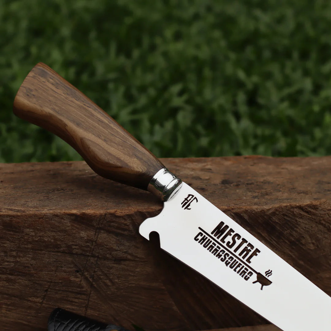 Faca Churrasco Artesanal Picanheira Mestre Churrasqueiro Cabo em Madeira | Aço Inox 10"