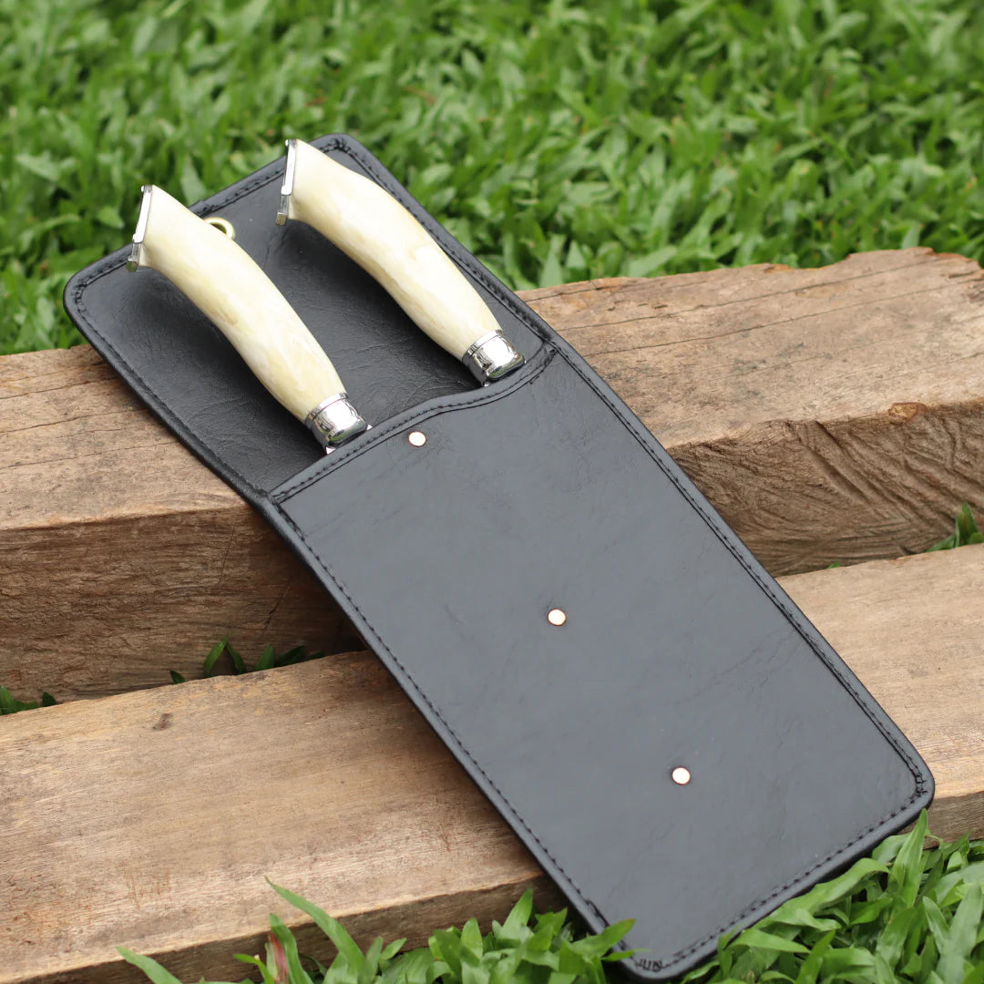 Kit Faca e Garfo Artesanal para Churrasco Personalizada | Presente | Cervo, Tatu, Cavalo