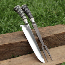 Kit Faca e Garfo Artesanal para Churrasco Personalizada | Presente | Cervo, Tatu, Cavalo