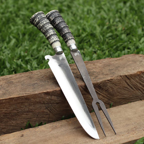 Kit Faca e Garfo Artesanal para Churrasco Personalizada | Presente | Cervo, Tatu, Cavalo