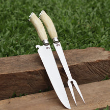 Kit Faca e Garfo Artesanal para Churrasco Personalizada | Presente | Cervo, Tatu, Cavalo
