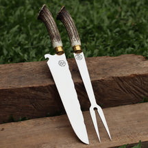 Kit Faca e Garfo Artesanal para Churrasco Personalizada | Presente | Cervo, Tatu, Cavalo
