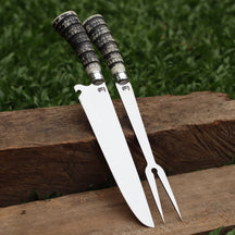 Kit Faca e Garfo Artesanal para Churrasco Personalizada | Presente | Cervo, Tatu, Cavalo