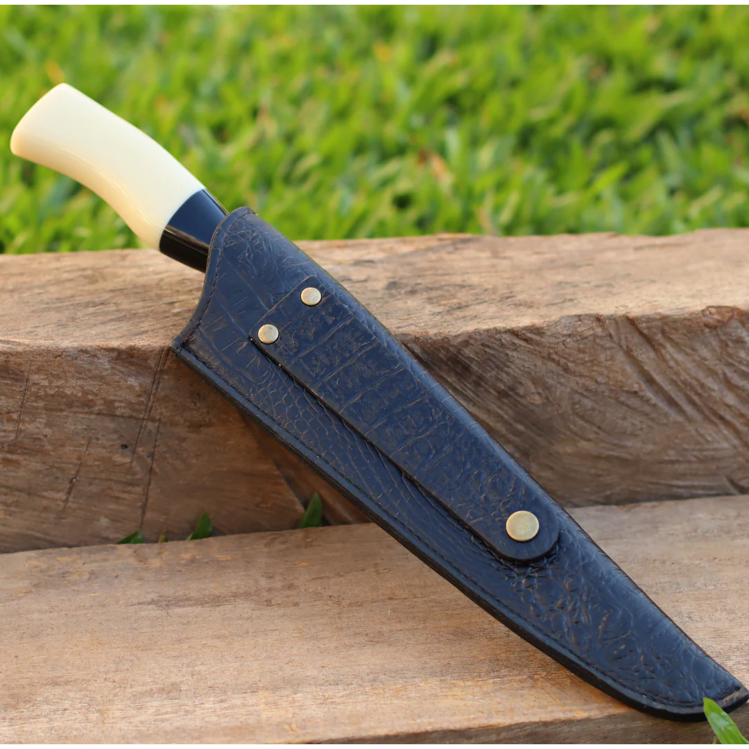 Faca Churrasco Artesanal Picanheira Mestre Churrasqueiro Preto e Branco | Aço Inox 10"