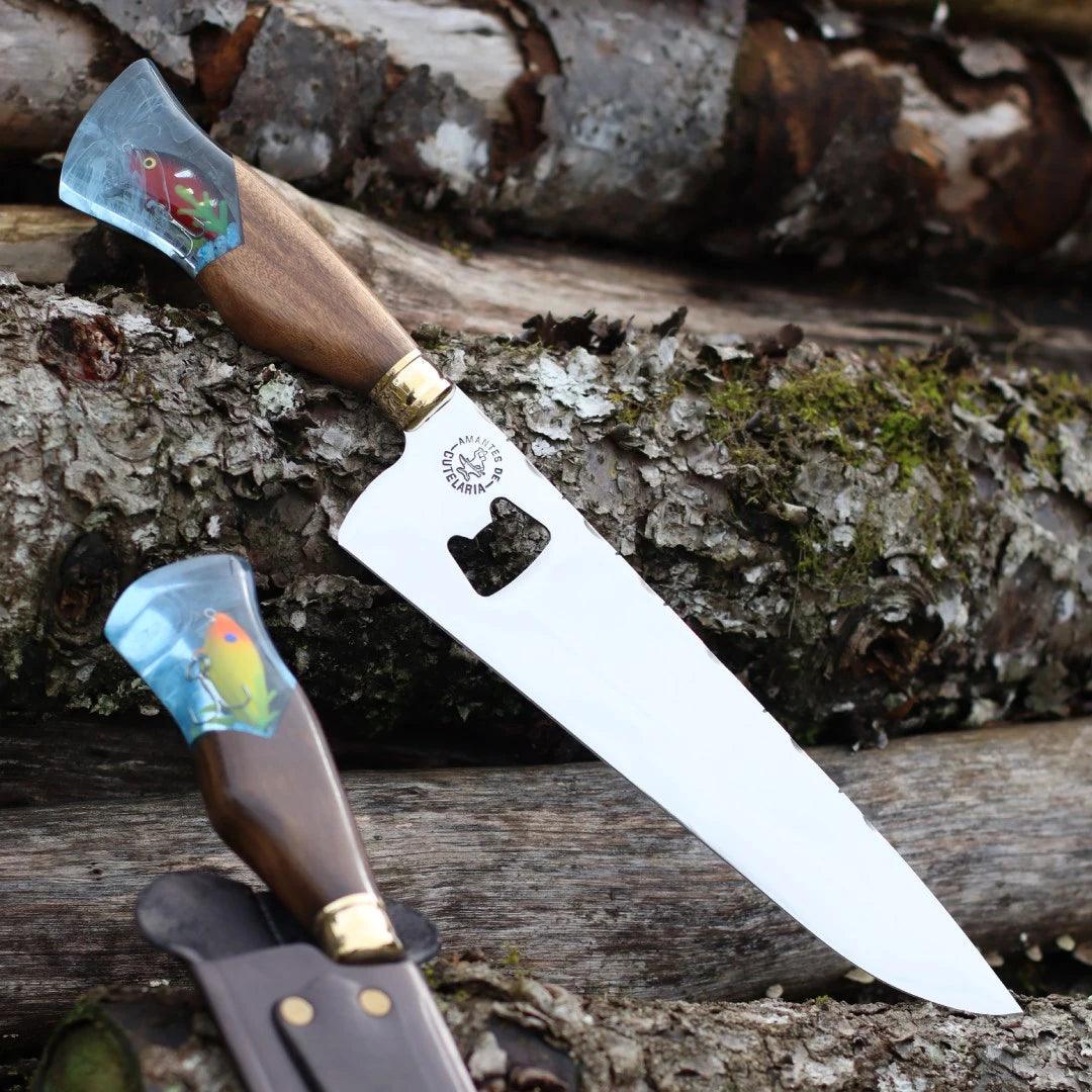 Faca Churrasco Artesanal Personalizada Picanheira Isca | Aço Inox 10"