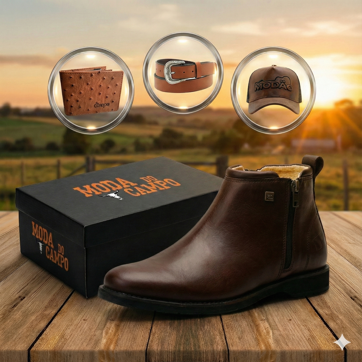 Bota Masculina em Couro ZS - (Palmilha Ortopédica) + Brindes