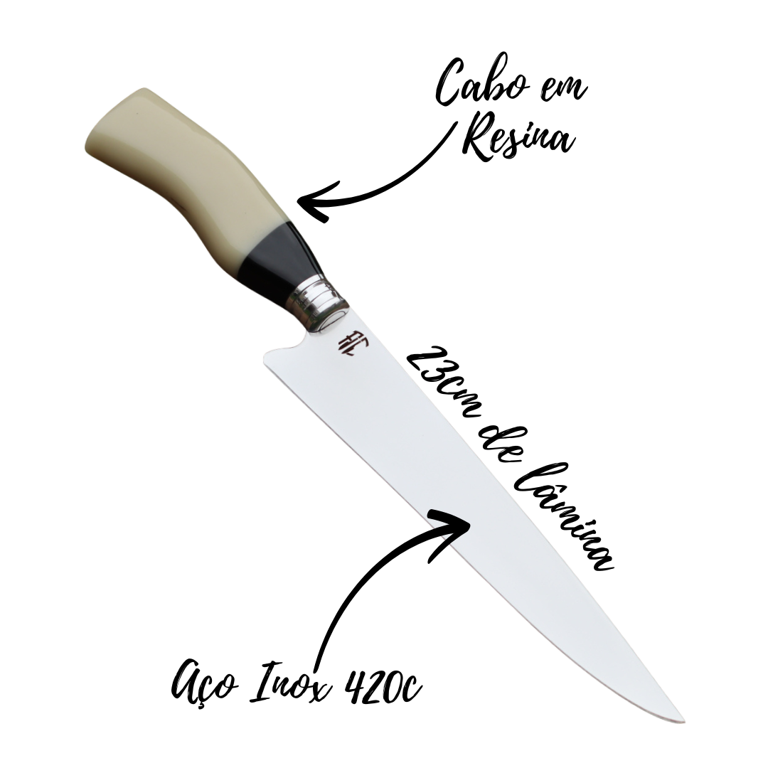 Faca Churrasco Artesanal Picanheira Cabo de Osso | Aço Inox 9"