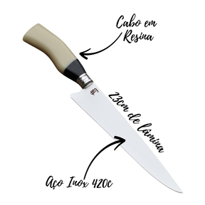 Faca Churrasco Artesanal Picanheira Cabo de Osso | Aço Inox 9"