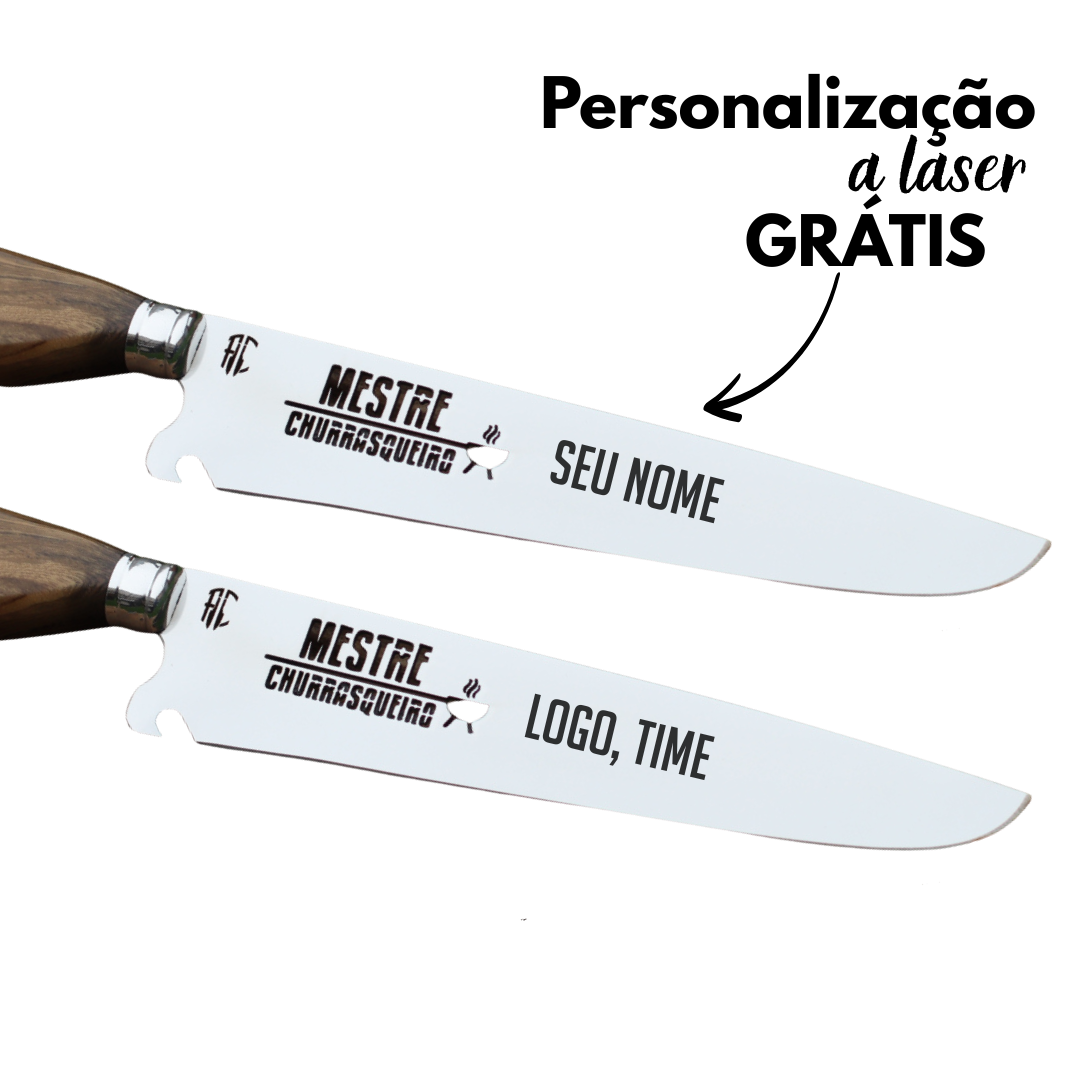 Faca Churrasco Artesanal Picanheira Mestre Churrasqueiro Cabo em Madeira | Aço Inox 10"