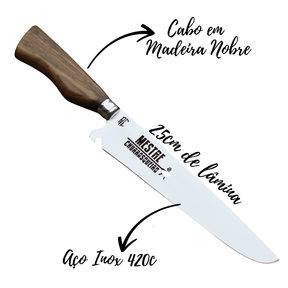 Faca Churrasco Artesanal Picanheira Mestre Churrasqueiro Cabo em Madeira | Aço Inox 10"